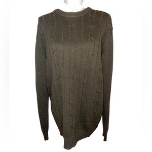 OSCAR DE LA RENTA Cable Knit Crewneck Sweater Cozy Warm Olive Green Size XL